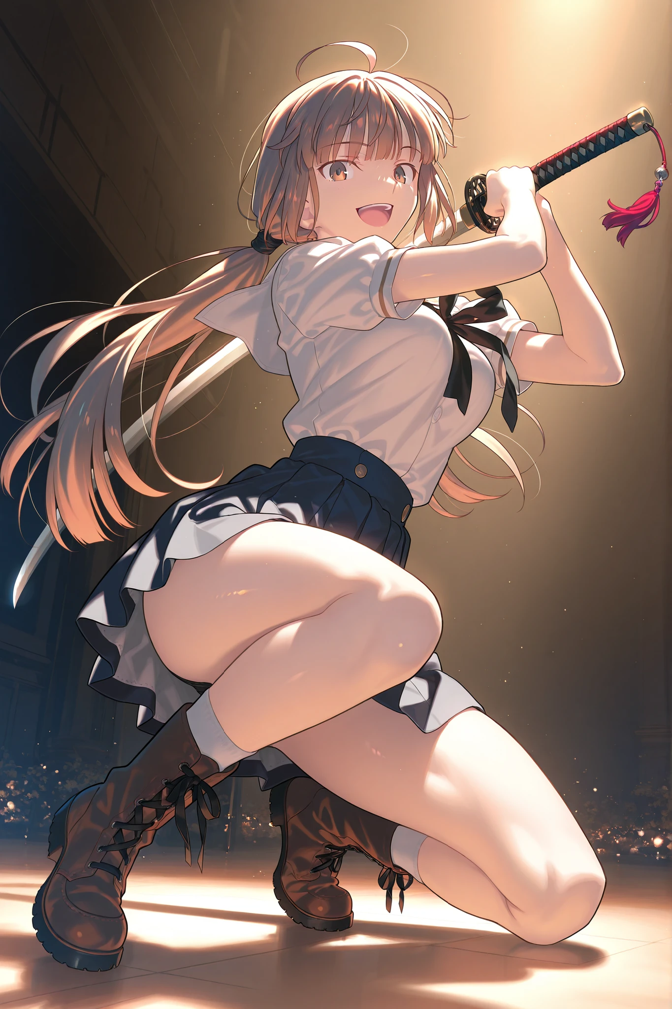 Misaka Mikoto、masterpiece, highest quality, High resolution ,Stains on panties、 downShot, mini skirt, Pleated skirt, Knee socks, ass pov, Cowboy Shot, Showing panties, Showing off your ass, Look Down, close, Huge breasts, Thick thighs, Stick your butt out, Big Hips, Low Angle, Huge Ass, My butt is too big to fit into the skirt, Orgasmic face, Looking at the audience, From behind, From below, Look Down, make out, Grab your ass, Put your hands on your buttocks, striped panties, Squat with your legs apart