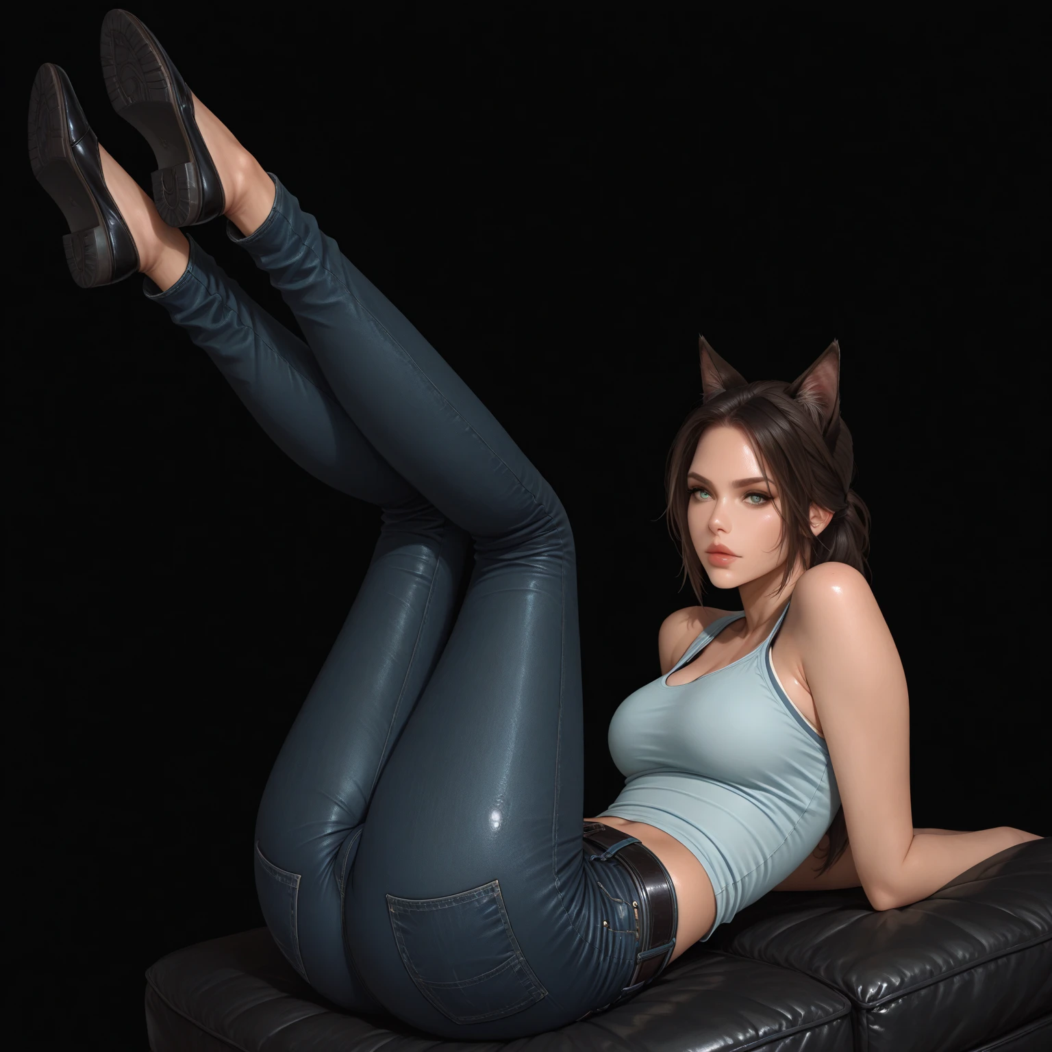 Mujer de cabello rubio con traje de gato negro posando sobre una mesa blanca, Hermosa joven Catgirl, Atractiva chica gato, Catgirl, wlop piel brillante, Anime 3D realista, Render fotorrealista de Anime Girl, muy hermosa linda Catgirl, Fanart Mejor ArtStation, [ Fotorrealismo 4K ]!!!, Render hiper real, [ Fotorrealismo 4K ]!!