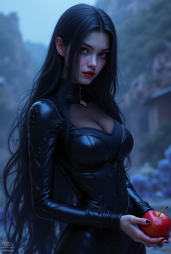 sexy charming ghostly girl with long black hair, dressed in a sexy gothic way with black pantyhose in a sinister and mysterious environment