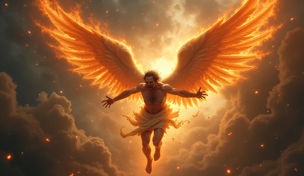 Man Fallen angel . glowing big wings. hyper detailed .sun rays hitting him.cosmic particles extra detailed. masterpeice more detailed
Falling from sky feathers muscular colourful detailed. Falling from sky fire wings extra detailed
falling down side head down body like falling from hight