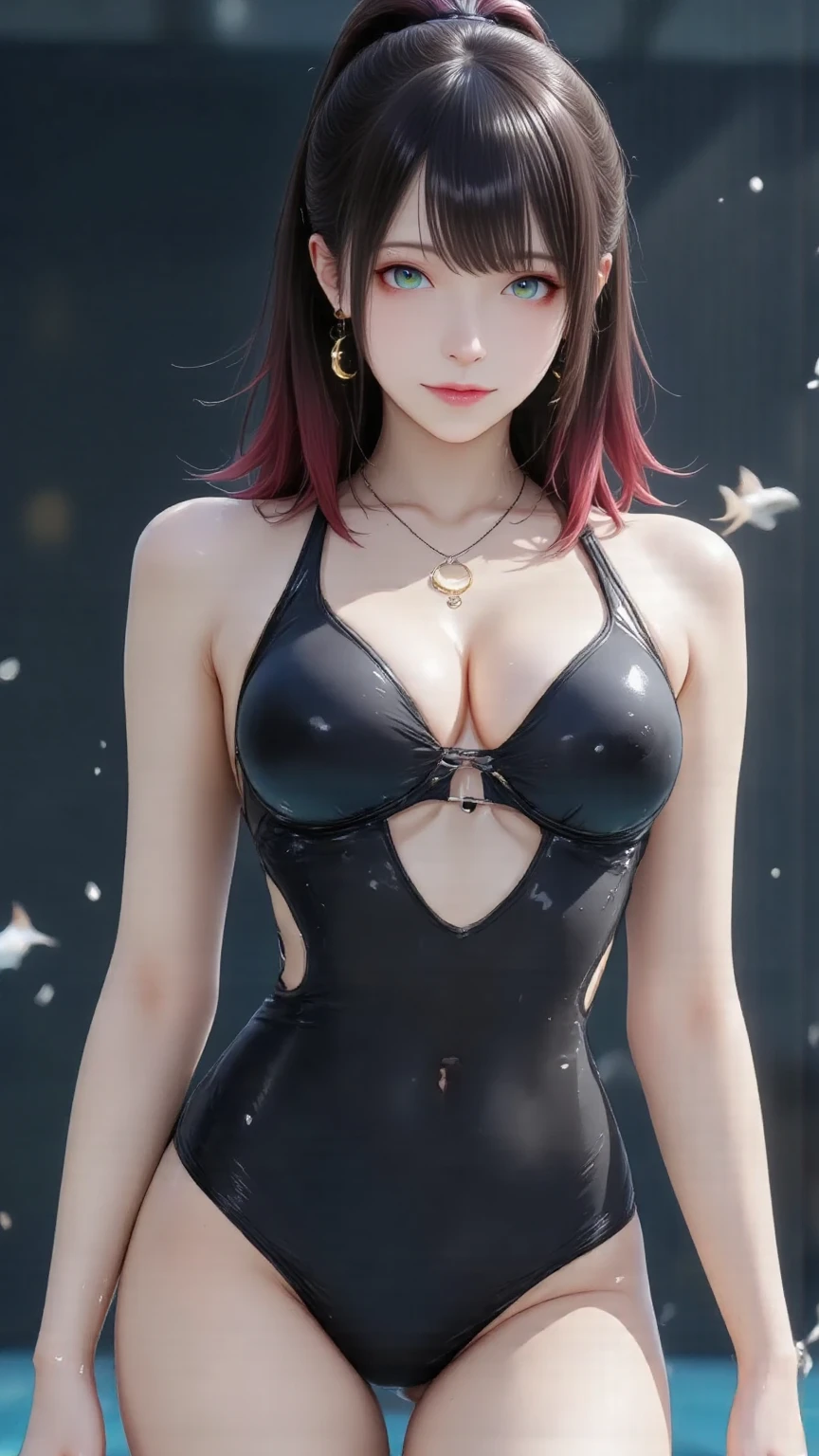 magic circle, (Back view)、Super detailed、(Raw photo)、masterpiece、8k、(Highest quality)、(High resolution:1.3)、Ultra-Details、Angle from below、(Perfect Anatomy:1.3)、1 skin-colored slime、(Skin-colored slime girl in school uniform)、Turn around to look at the viewer、(Beautiful Eyes)、A confident smile、(Super hourglass body type:1.5)、(Super big breasts pointing upwards:1.7)、(Erect nipples)、(Narrow waist)、(Wide super big ass:1.2)、Black Hair、bangs、(White school shirt)、(Super mini pleated skirt)、Uniform bow tie、Increased transparency、(Super see-through:1.2)、Japanese school classroom、(Sexy and acrobatic poses and gestures)、Correct fingers、Open your legs and stick your buttocks out、(She is a slime girl who can freely change her body shape.:1.5)、(Her legs from the thighs down were turned back into flesh-colored slime and spread across the floor.:1.5)、(Detailed depiction of the transformation from a human form to flesh-colored slime spreading across the floor:1.3)、(The background is semi-transparent except for her face.)、magical realism、Magic circle in the background、(One of his hands turns into skin-colored slime midway through the process.)、(Slime is skin colored!:1.5)
