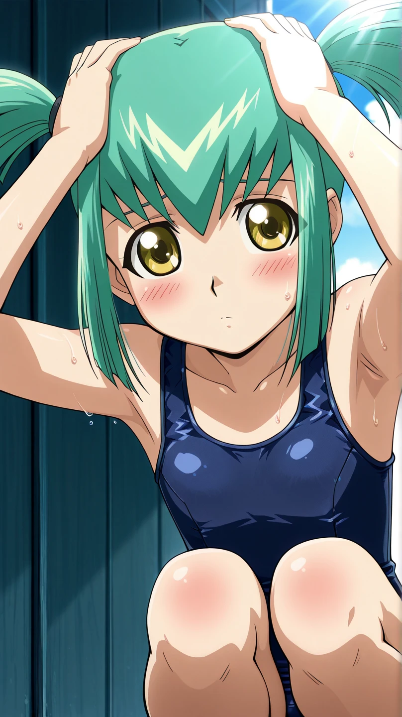 (masterpiece), (best quality), (ultra-detailed), very aesthetic, illustration, perfect composition, intricate details, absurdres, detailed face, (intricate),1girl, (sinon, sword art online, aqua eyes, aqua hair, medium breasts, solo), (blash, embarrassing), (narrowed eyes), (glowing eyes:1.2), (slit pupils:1.2), micro bikini, sit, glare, bathroom, shower, (shiny skin, thigh), looking away, perfect face, 4k, extremely detailed anime illustration, enhanced details, (extremely detailed eyes), perfect anatomy, smooth skin, (Warm Light:1.6), cristal clear eyes, beautiful face,(anime style:1.8), (highres:2), cinematic