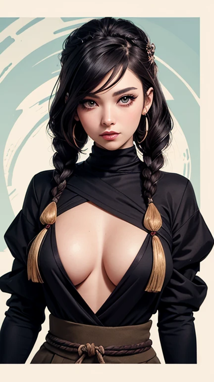 (Asian SuperWoman, Malaysian, huge breasts, athletic, slim waist, big hips, big eyes, Hijab with uniform symbol, tattered uniform) in a desperate fight with (Cannibal Corpse| Ninja)