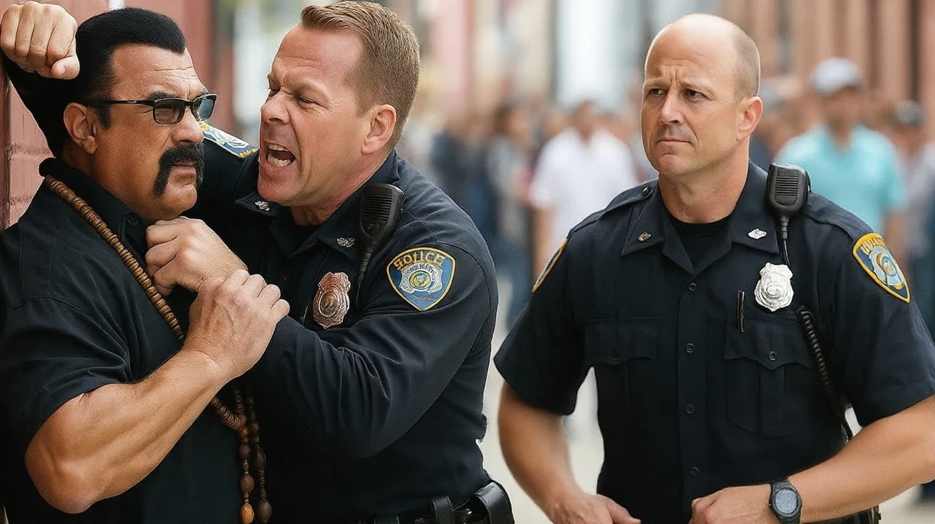 A man is busted masturbating by 2boys wearing  police uniforms and gets spitroasted by their huge erect dicks in public in an alleyway for punishment