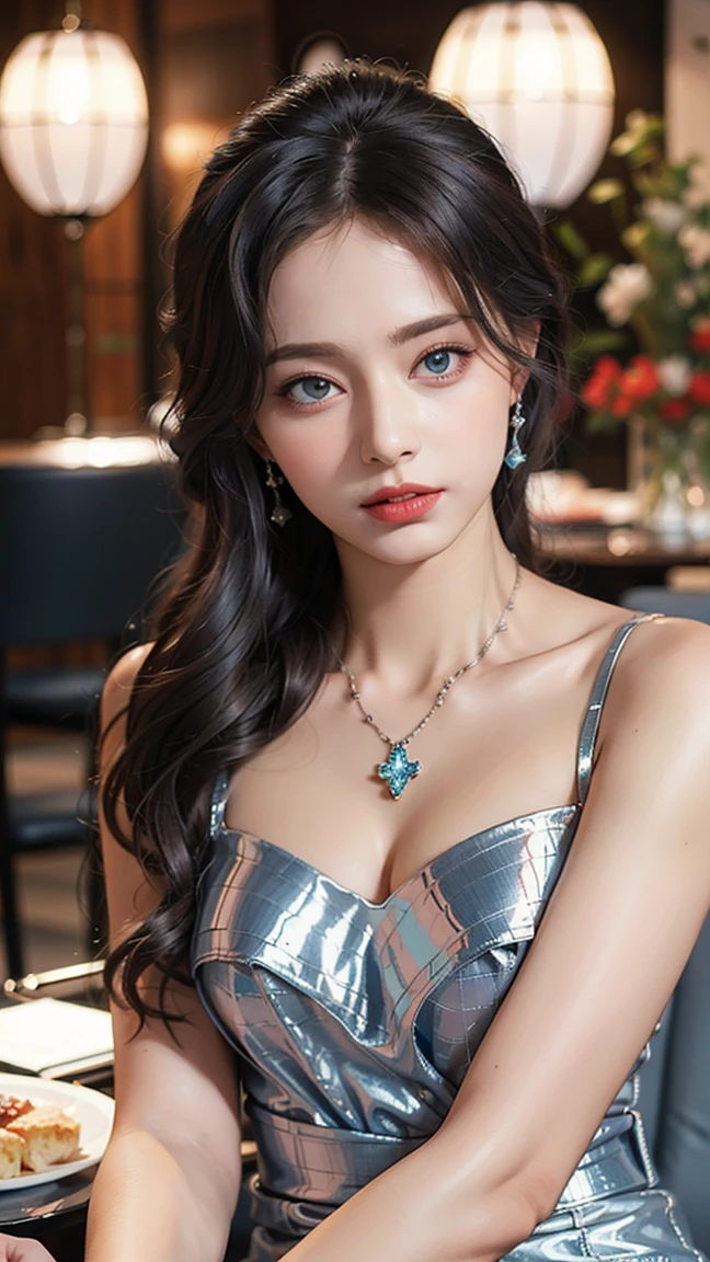Quartz. Louis (luxurious wheels) (Azur Lane), Hair accessories, portrait, Silver dress, Revealing clothes, necklace, Blue nails, city View, night, rain, wet, (maQuartzerpiece:1.4),(beQuartz quality:1.4),realiQuartzic,Fashion Girl,cosmetic,Red lips,Looking at the audience, Solitary,earrings,8K,beQuartz quality, maQuartzerpiece, Purple Eyes,Beautiful light,A supercar in the background,