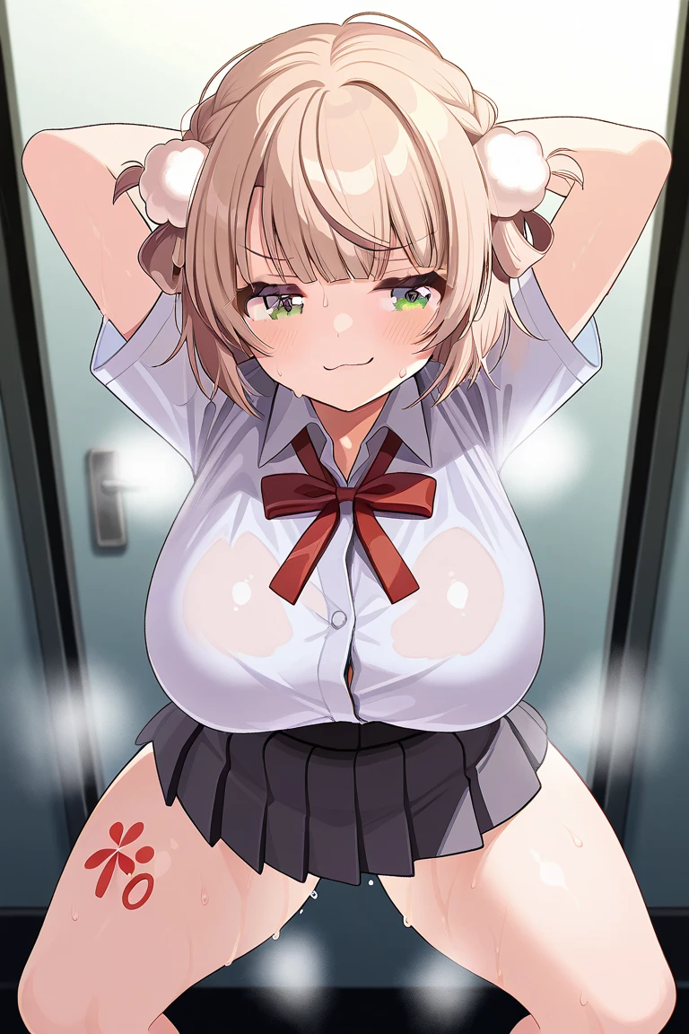 masterpiece, highest quality, Soft lighting, Confused, Looking at the audience, alone, smile, Leather gloves, Knee socks, White boots, Big Breasts, whole body,,(Browsing Caution),(((nude))),(Take off),(Spread your legs,She spreads her organs to show her uterus),((Raise your arms above your head)).,(((Male perspective, Normal location, behind, vaginal Sex, Sex))),((Thick and big dick))、Cowgirl,, Cowgirl, masterpiece, High resolution, Very detailed, 1 naked fat uncle, (vagina, Sex: 1.5), Kinky Full Nelson (Sex Position), Please put your feet up, Full Nelson, (orgasm: 1.5), (Sexy body), (Big Breasts: 1.2), (saliva: 1.4), Sweat, (Steam coming out of the mouth: 1.2), (Pussy juice: 1.3), ((Creampie:1.5))),, Red Beret,Clay Genshin Impact | Character Lola 1219,((sexy 紅い stripe flossy bikini:1.5)),(Blonde),(beach/Sandy Beach),(((Being seen by many people:1.5))),looking at the camera,