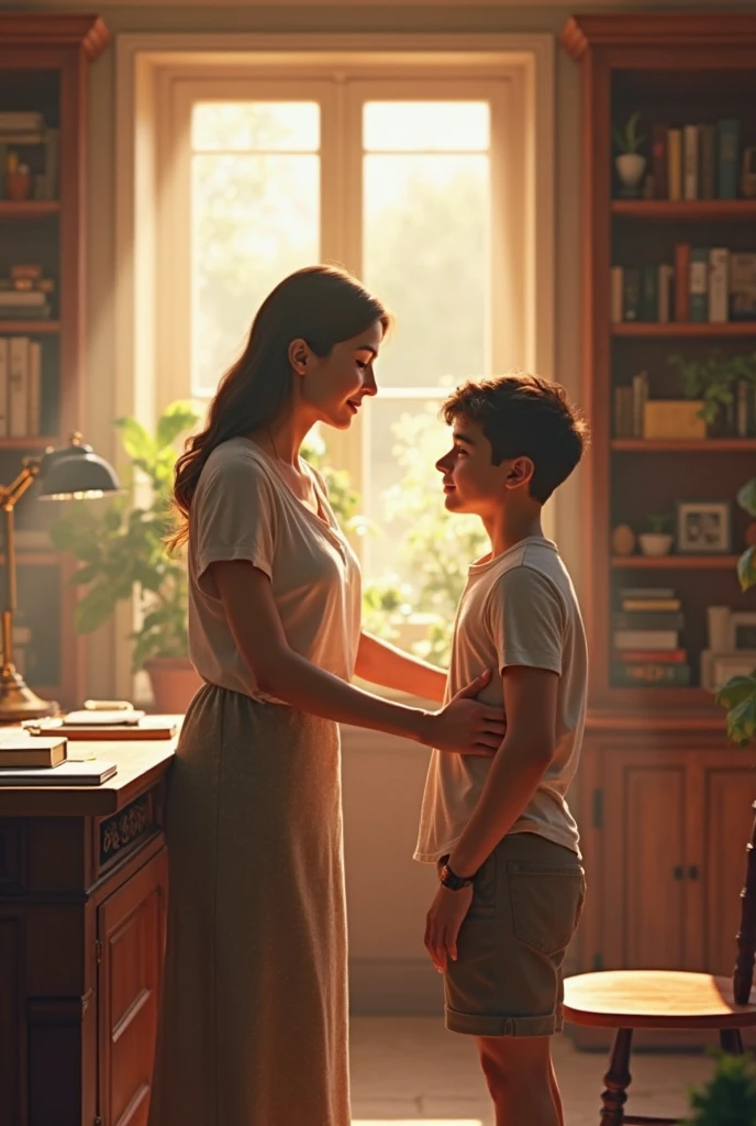 Teacher woman and student boy loving each other