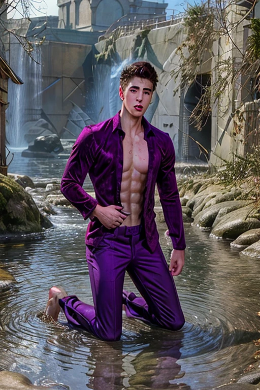 male model lavender ocean sparkling glittery soft pink and gold sky light dreamy fantasy