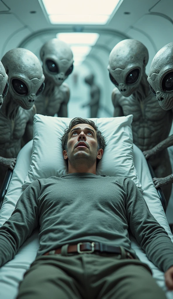 best quality, masterpiece, realistic, ultra detail, photo realistic, hyper realistic camera footage of a gray alien kidnapping a sleeping child in a bedroom, night vision