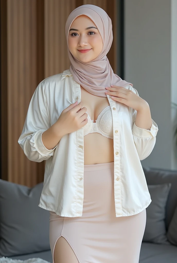 Malaysia,Muslim women,scarf,skirt,Ultra-high-definition images,chest,Upper body down,reality,Unbutton,Cleavage,Reality,Standing,Home,Good shape,Short-sleeved clothes,Sexy,Thin clothes,perspective,underwear,Lace,Thin hijab