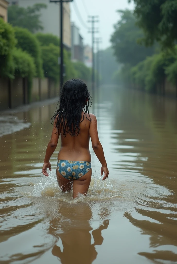 Dirty naked girl during disaster