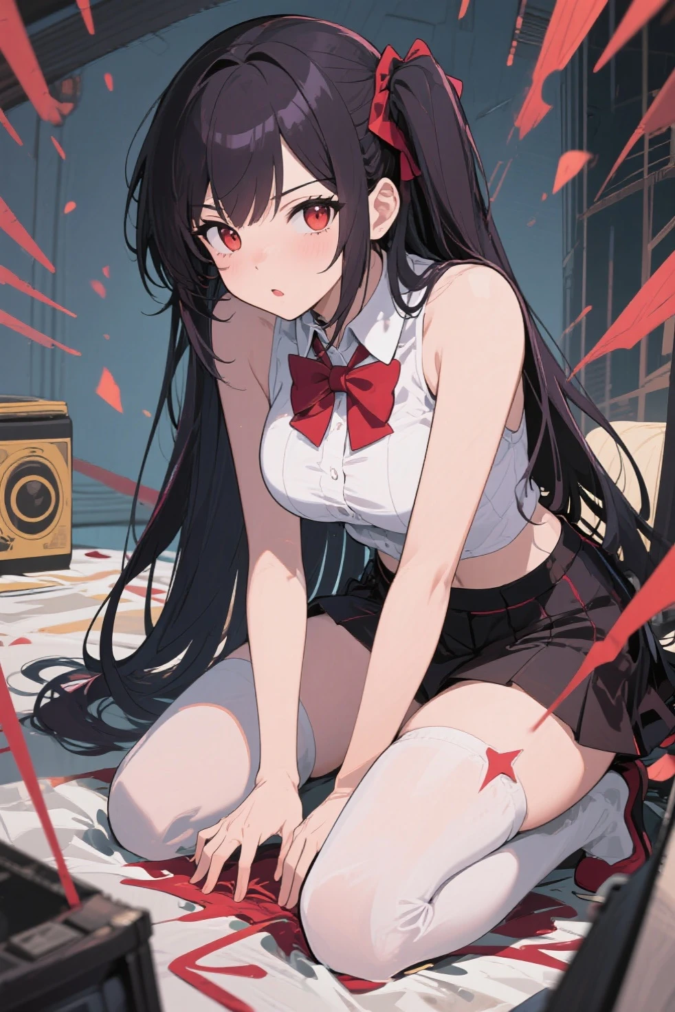 (best quality), (masterpiece), (Detailed Eye Description), (8k wallpaper),(Detailed facial description),on this bed

(Imidol bomb:0.95), (full Body:1.25),(Solitary:1.4),(1 girl:1.2),Cute and beautiful,((veru long hair)),arms_exist behind_retreat, ball_gag, sadomasochism, , side, side_ankle, side_arms, side_leg, side_wrist, Box_tie, climax_, crotch_rope, gag, gagged, Red_rope, restraint, rope, shibari, shibari_Exceed_clothiss, Tape_gag, four houses_Kaguya, cloth_gag, impromptu_gag, _gag, tied_up_\(Asexuality\), Whispered_gag, pause, Bangs, frogtie, broke up_Bangs, Tape, , Red_Eye, s, saliva, Ribbon_, nose_blush, White_Pantyhose, skirt, chain, Watch_exist_audience, blush, 1 girl, long_sleeve, ring_gag, Spreader_bar, skindentexistion, Watch_arrive_this_side, cexist_ear, Gloves, bare_Shoulder, full_Body, Slobber