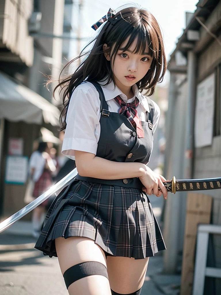 1girl, school, , gate, fence, masterpiece, best quality, highly detailed, arms behind back, shibari, bondage, rope. sschool uniform. full body