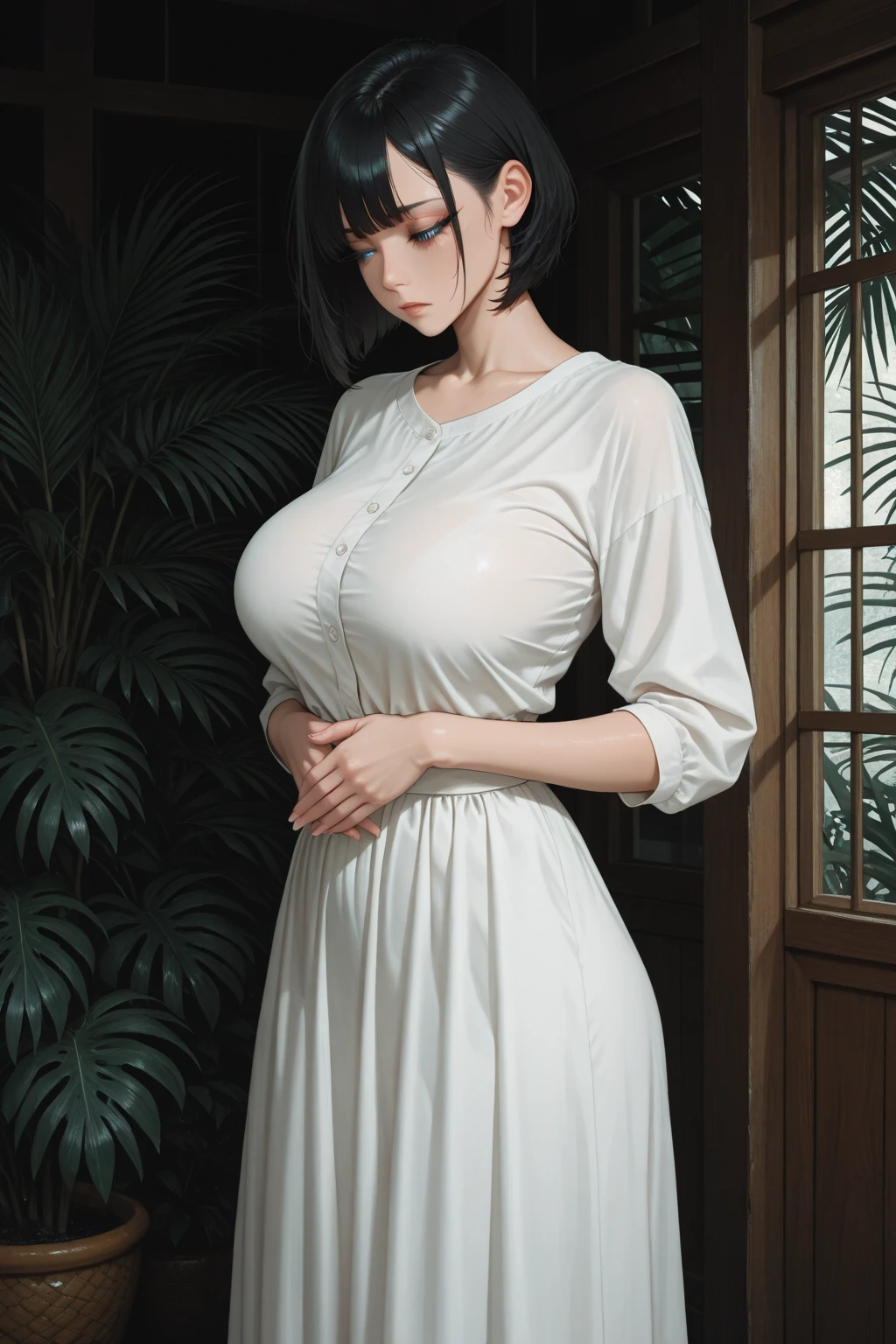 A lady with extraordinary temperament, she stands in a modern indoor space, as if she is a model from a fashion magazine. She is wearing a (pure white long fur cape), the softness and luster of which makes her look more noble under the light, and complements her (beige dress) underneath, showing her gentle temperament while maintaining a sense of fashion. The style of the dress is simple and generous, a perfect match, and it lengthens her figure, making her tall and charming. The lady's makeup is delicate and elegant, which just highlights her facial features and makes people unforgettable at first sight. Although the earrings and necklace she wears are not ostentatious, they add a bit of sophistication and nobility to her overall look. Her hair is casually draped over her shoulders, and every strand of hair exudes a natural luster,, (best quality,8k,highres,masterpiece:1.2),ultra-detailed,(realistic,photorealistic,photo-realistic:1.37),studio lighting,ultra-fine painting,sharp focus,physically-based rendering,extreme detail description,professional,vivid colors