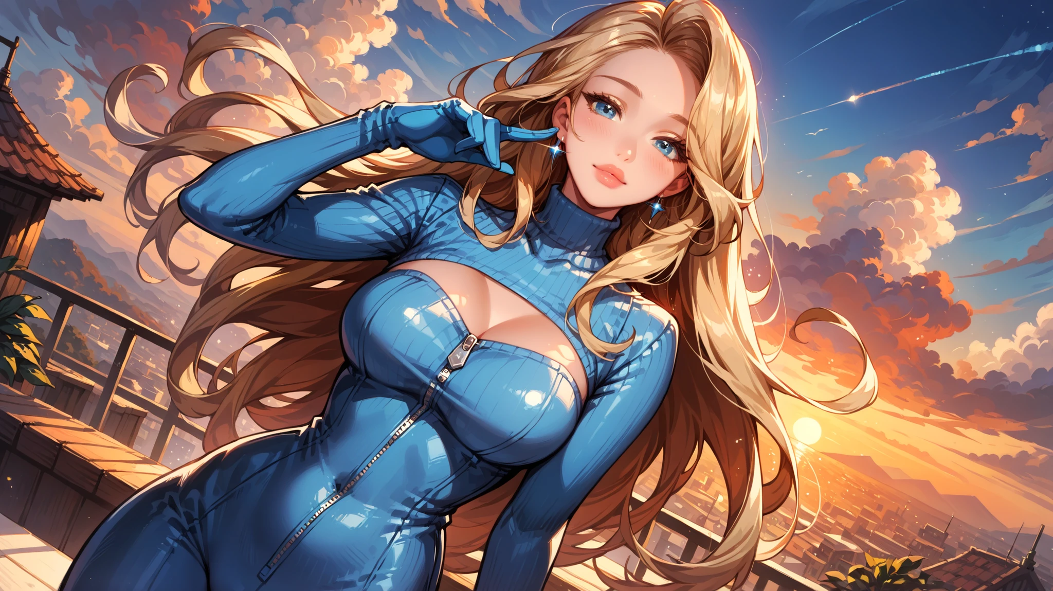 blond woman with long hair and blue dress posing for a picture, realistic anime artstyle, photorealistic anime girl render, smooth anime cg art, anime realism style, realistic artstyle, realistic young anime girl, gorgeous digital painting, realistic anime 3 d style, beautiful anime portrait, realistic anime art style, closeup character portrait, 3 d anime realistic, anime style portrait
