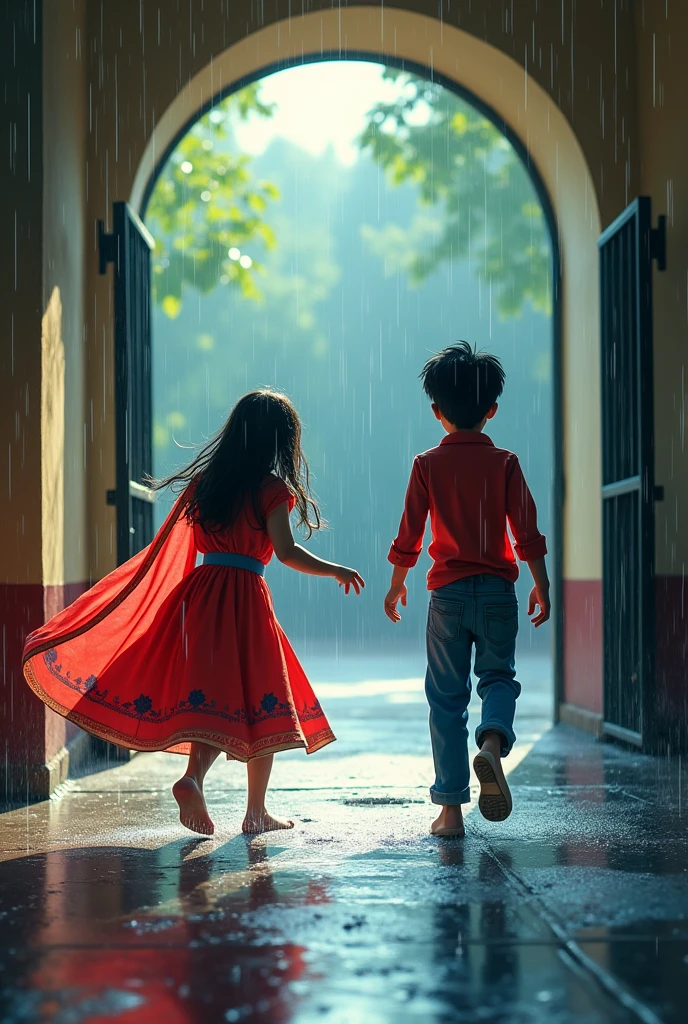 Boy and a girl dancing on a lonely street raining