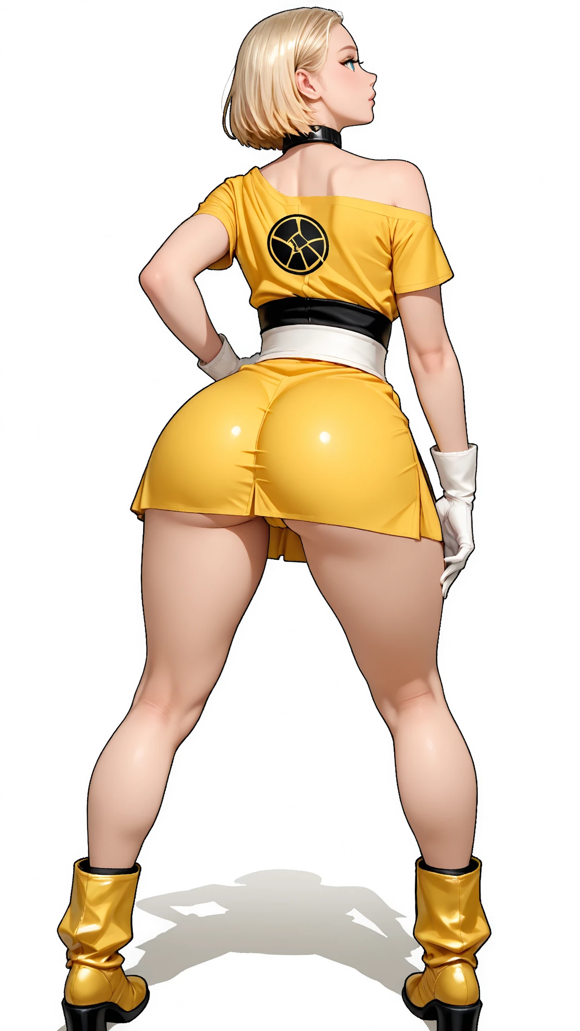 Slime girl, (slime), Slime hair Double buns hair style, Pumpkin Orange, weapon belt, Masterpiece, Best Quality, gigantic breasts, slime girl, slime girl, purple hair, lavender hair, yellow clothes, weapon belt around waistline, rifle, long rifle, AR-15 Rifle, assault rifle, exposed yellow bra, yellow clothing, wearing yellow clothing, fully body view, tight yellow dress, Rifle in hand, mature woman, gorgeous, perverted, sexy, yellow dress, exposed chest, exposed bra, exposed breast, black boots/heels, gold bracelets around wrist, holding rifle, aiming with rifle, tactical stance, tactical gear, sweaty body, long legs, tall woman, lustful yellow eyes, yellow lingerie, bent over position, bending over, 