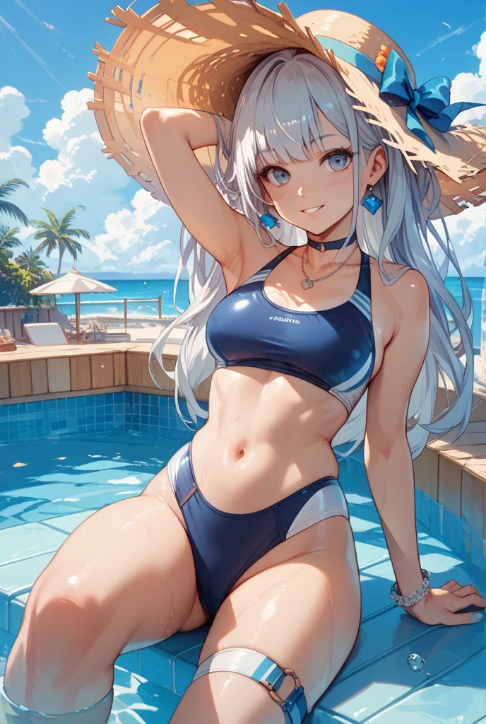 A girl  wearing a bikini