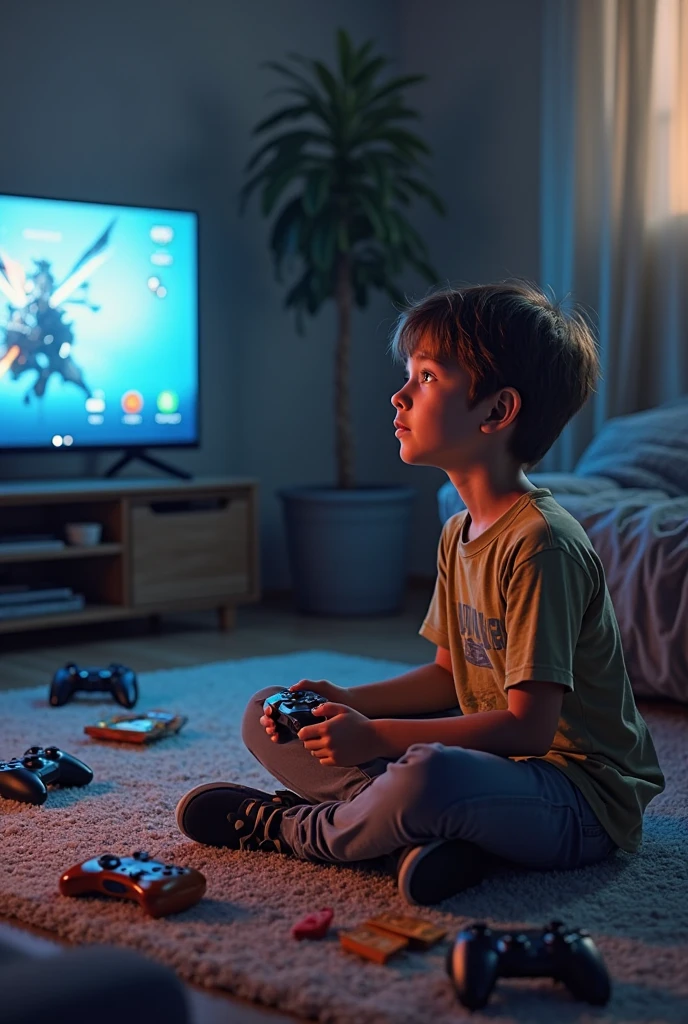 A 1
boy playing with his computer games on his room
