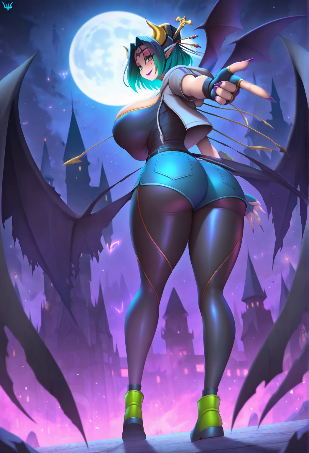 profile background, anime girl, serious face, fringe, short white hair, eyes purple, martial arts clothing, high-res portrait, detailed eyes and face, character, fantasy, with a blue dragon behind, advanced urban, looking from behind at viewer, 4K, high resolution