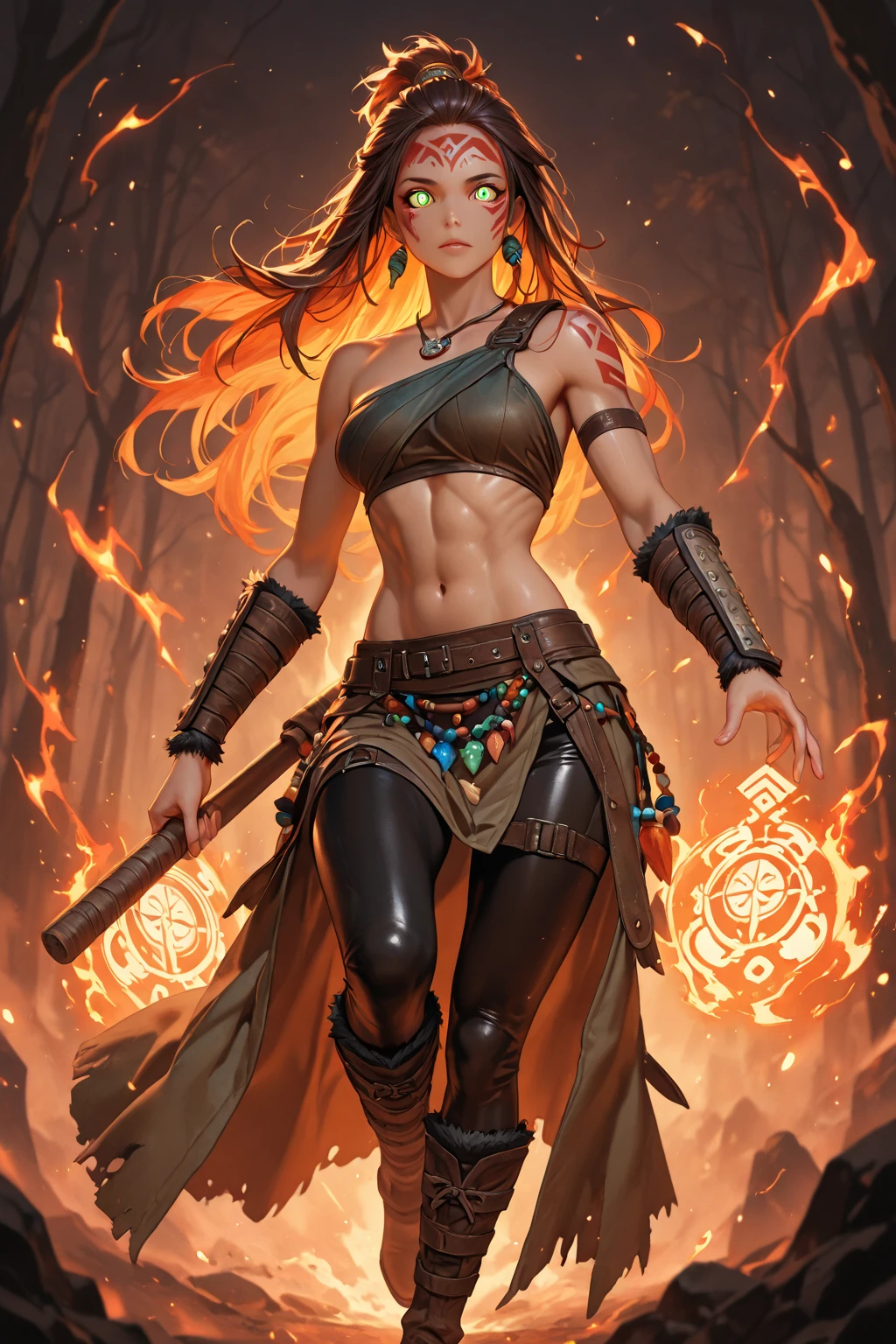 An outstanding beautiful white girl painting, firelight, flame surrounding, fire magic messenger, dota 2 fire girl style, ghost knife style, fire-like hair, long red hair, watery blue big eyes, thin waist, wide hips, mage robes, magic colors, World of Warcraft style, By Blizzard Entertainment, Ultra HD, 8K, real skin texture, best light, best shadow, Lina from dota2, action, wizarding world, Prone view, small mouth, small nose, big eyes, cute, full body, perfect body proportions, big sagging breasts, enhanced contrast, fire dragon as background, void fragments