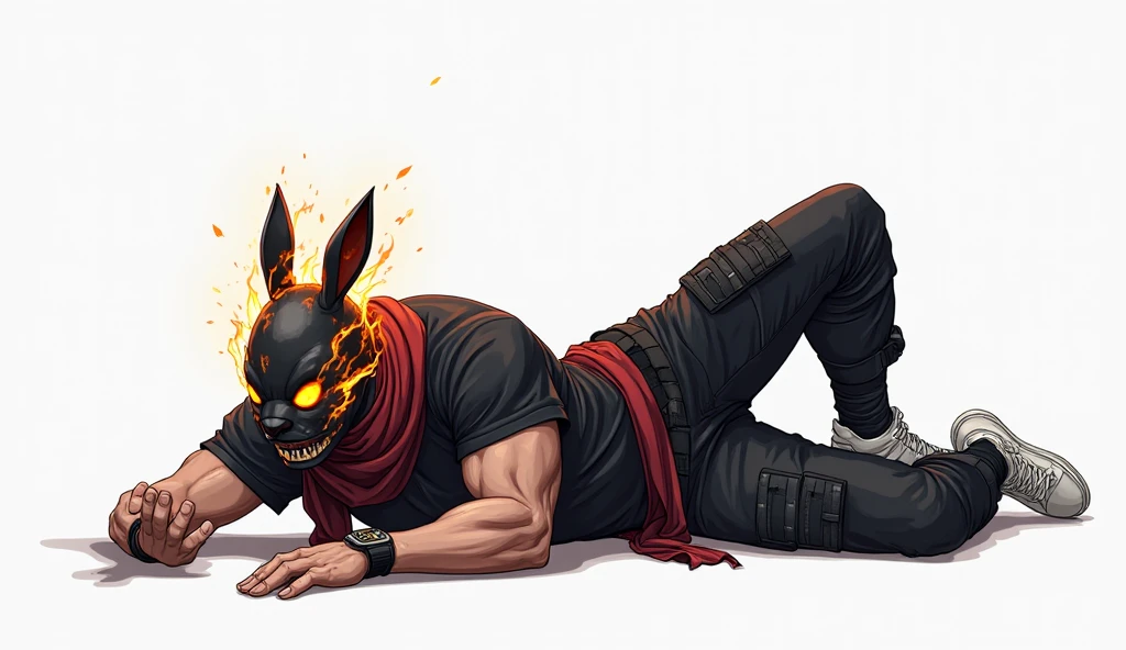 one boy, toned, flexing, sharp big cat ears, cat tail, big black messy hair, extremely vibrant red eyes, masterpiece, vibrant, bulge, slim dark black hoodie, full body view, neutral face, black thigh socks, combat boots.