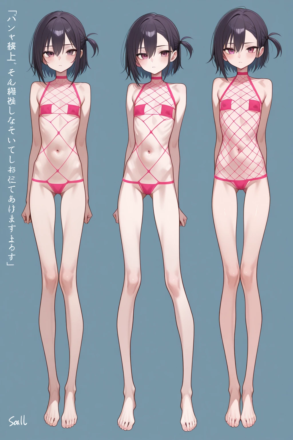 from left to right girls line up in panties, colours from left to right blue red pink purple yellow green, close up of panties, cute panties, orange panties, brown panties, white panties