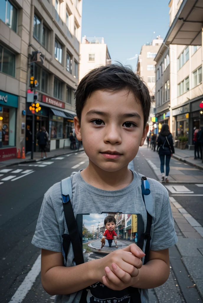 In the heart of a bustling city, where cars honked and people hurried along the sidewalks, there stood a little boy, lost and bewildered. He looked around desperately, trying to find his way back home. The noise of the traffic and the rush of the crowd made him feel smaller than ever before.
