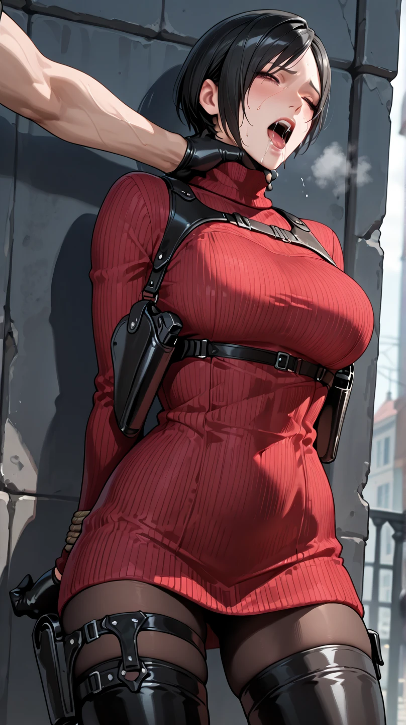 Hyper realistic super detailed sexy ada wong vestido vermelho resident arma no coldre 