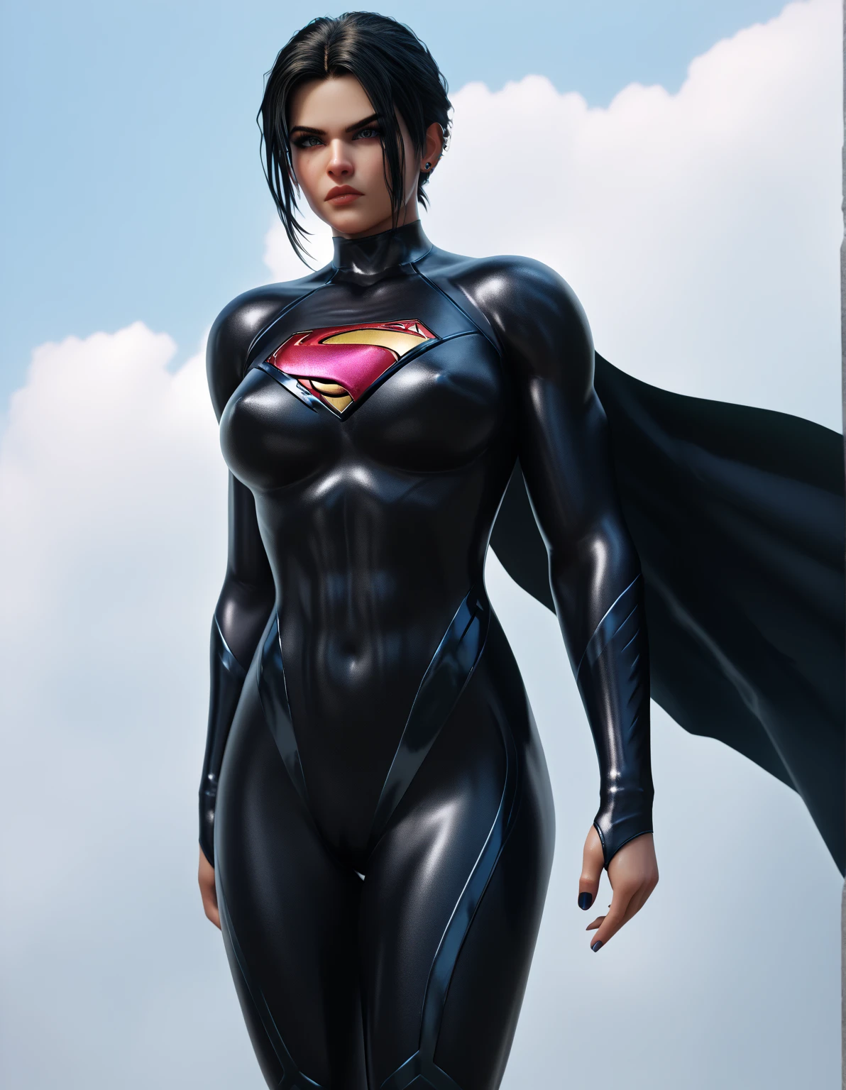 latex catsuit corset photo of supergirl, hair (look at viewer:1.2) (skin texture), Fujifilm XT3, DSLR, 50mm
