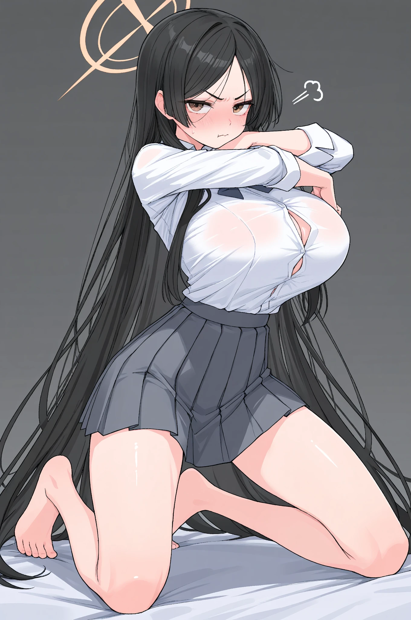 ((work of art)), ((best qualityer)), ((4K)), very beautiful and young girl,the short hem of shirts, Raise the hem of your shirt to show your belly, short shirt, white shirt, translucent camida, an extremely short skirt, Black Skirt, skirt a little transparent, pretty short skirt, the body would be on the coast, with a tight ass, very big ass, very big breasts, breast nipple showing on the shirt, the skirt doesn't cover the entire ass, ass showing, White-panties, calcinha bem fina, showing panties, very translucent panties, big ass and well pushed back. coastal body, com a very big ass aparecendo, shorter skirt e no nivel da virilha. Very translucent and thin panties, pantiesm tight, shorter skirt, 5 cm skirt, the hem of the skirt would be level with the crotch, her intimacy appears from behind too, a chubby intimacy.