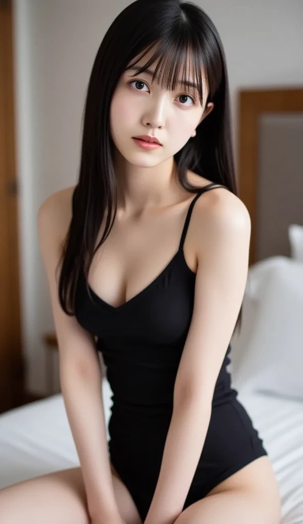 (highest quality, 8k, 32k), masterpiece,(ultra high resolution,realistic:1.4,RAWphotograph), (Super detailed,caustics),セクシーなphotograph,1girl, big breasts, big breasts, cute korean girl, K-POPアイドル, Japanese, black hair, bangs, long hair (long hair: 1.4), Beautiful eyes in detail, long eyelashes, narrow eyes, elongated eye shape, wearing a skinny bikini, wearing a thong, I&#39;m at Hoshinoya Hotel, I&#39;m in a modern, stylish hotel., kneeling pose on bed, beautiful fingers, beautiful hands, fingertip, nail, arms behind back, ((Facing the camera)), looking at the camera, Low angle looking up from below, She&#39;s spreading her legs towards me, I enjoy spreading my legs, dynamic pose, Supermodel, beautiful face, detailed body, perfect eyes, perfect face hdr, Photoreal, photograph, highest quality, Bokeh, NSFW,