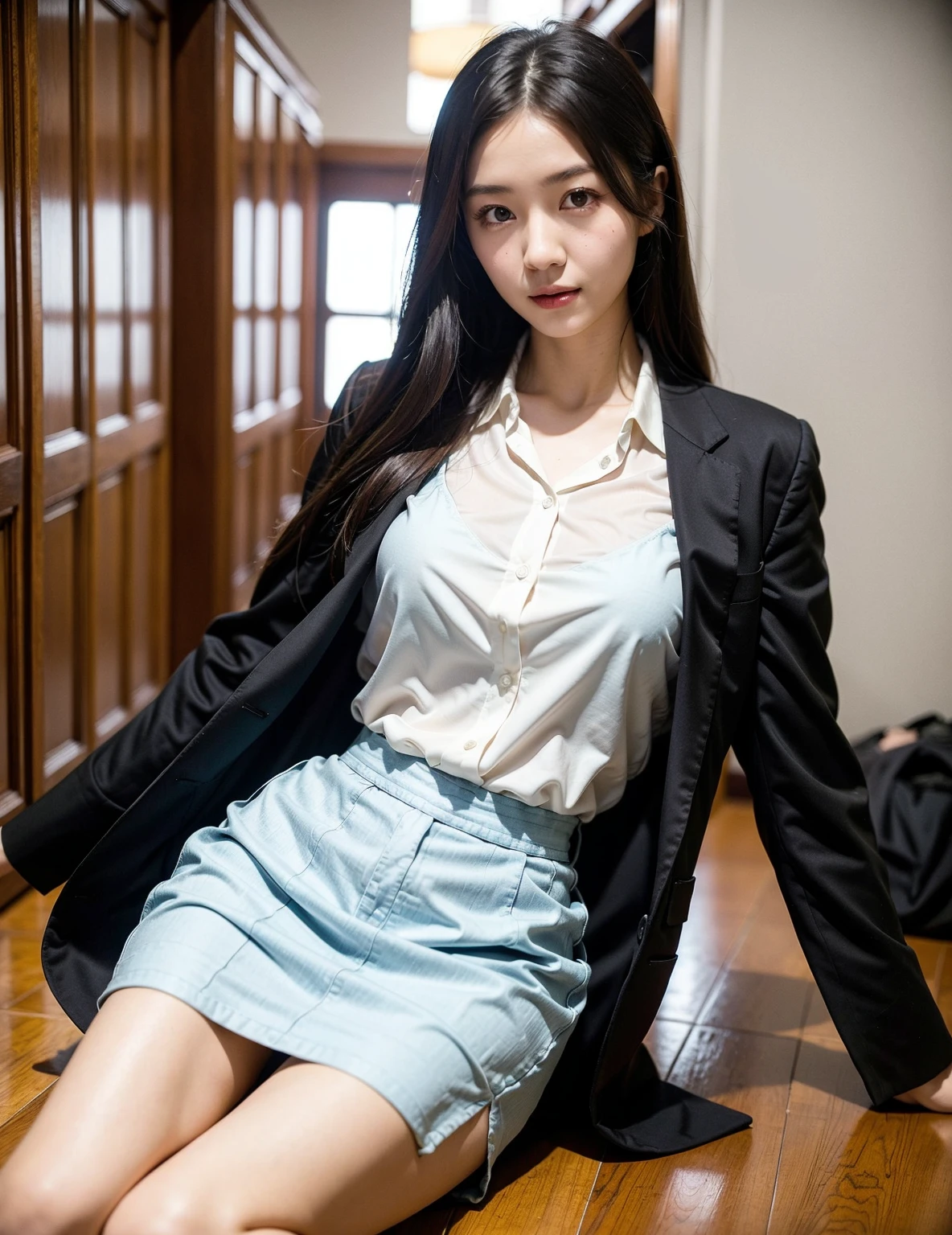 Dark blue high socks　majicMIX Real、(Raw-Photo:1.2)、(Photorealcitic:1.4)、The beauty of beautiful details　Delicate facial expressions、((I can see the panties))(Squatting panty shot)piercings　eyeslashes　beautiful delicate eyes、huge file size、extremely highly detailed、Hight Resolution、transcendent beauty　Top  Quality、​masterpiece、、(Japanese girls' high school uniform))、very detailed expression　 majestueux、delicate detail、Highly detailed facial video lighting、17 year old girl、front-facing、((dynamicposes)))、(Sitting on legs with bent knees))、pleatedskirt、Blazer coat、Sexy upper eyes、boxer shorts、cowgirl、NSFW (New South Wales) (New South Wales)、
