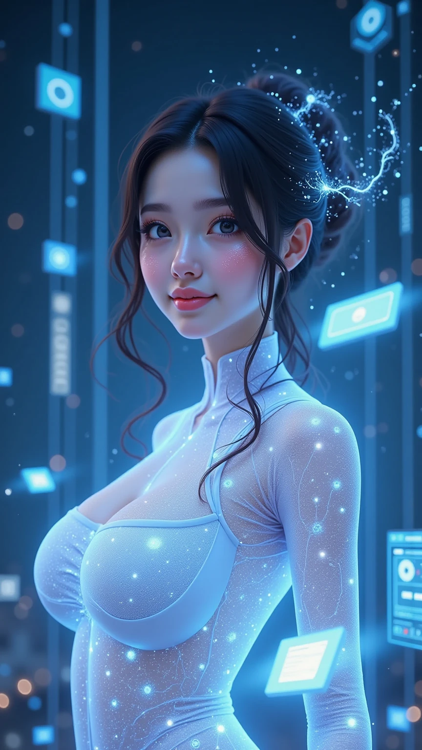 Beautiful girl with huge iridescent body goes out to the city and destroys buildings。My face is full of tears