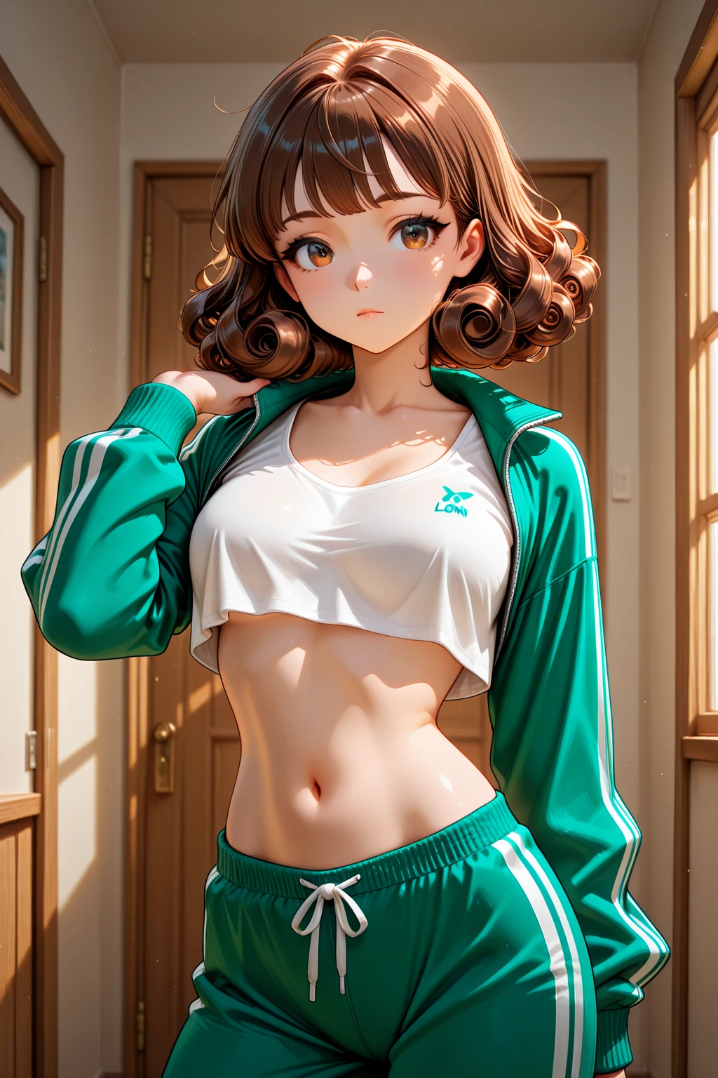 8k, RAW Photos, Highest quality, masterpiece, practical, reality, (1. Exquisite beauty), 2, nice，The face is rich in detail, (Perfect Teeth), Delicate eyes, double eyelid, eyelash, Grin, Lips Detail, Brown bob hair, Natural Breasts, ((Sexy Japanese volleyball)), ((Teal sexy sports shorts))Soft Light, ((Depth of written border)) 、Shot in the back、all、Stick your butt out、Spread your legs、The body is slim、Inverted nipples, High Jump Jacket,Sporting goods，Leaked，