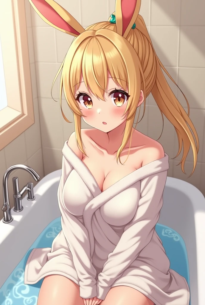 (light golden hair:1.25),(long hair with curls:1.25),(With bangs),(Light orange eyes:1.25),(wet hair in the bath:1.35),(wooden wide々bathtub:1.2),(A bath where you can soak up to your shoulders in hot water:1.4),(outdoor bath:1.4),(Snow is piled up:1.25),(A beautiful night with a full moon and stars:1.5),(wooden yagura:1.3),(White clothes with see-through skin:1.45),(taking a bath and relaxing:1.4),(Wet and shiny skin:1.35),(During bathing:1.4),(Steam charging),(Slight red tide),(Pleasant look:1.35),(View from directly above:1.3),(close up of face:1.2),(View from slightly behind:1.2),