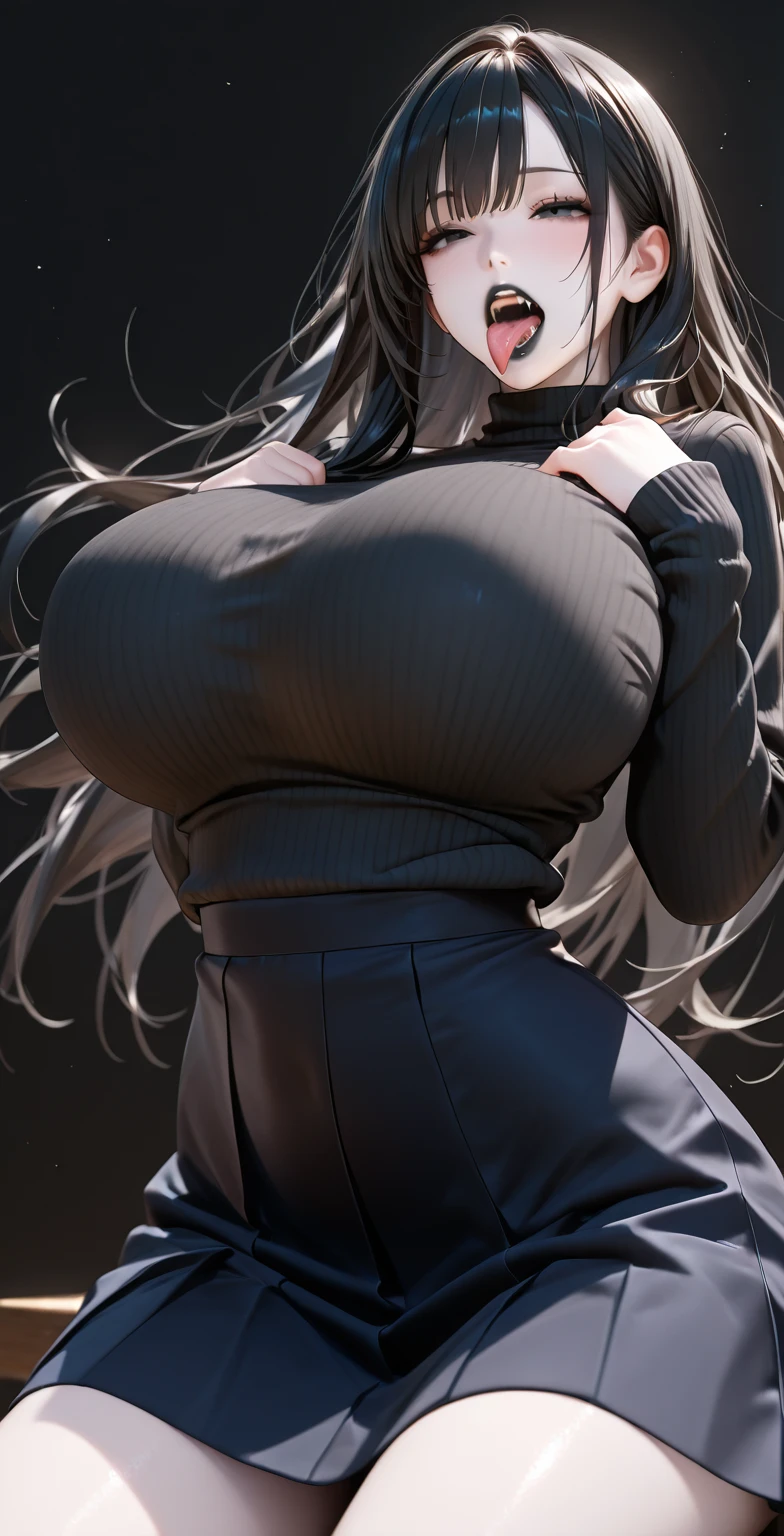 beautiful woman、 long black hair, purple eyes, Glasses, Black sleeveless shirt, huge breasts, pants, heavy oil, peeping tom, masterpiece, high quality、Stuffy