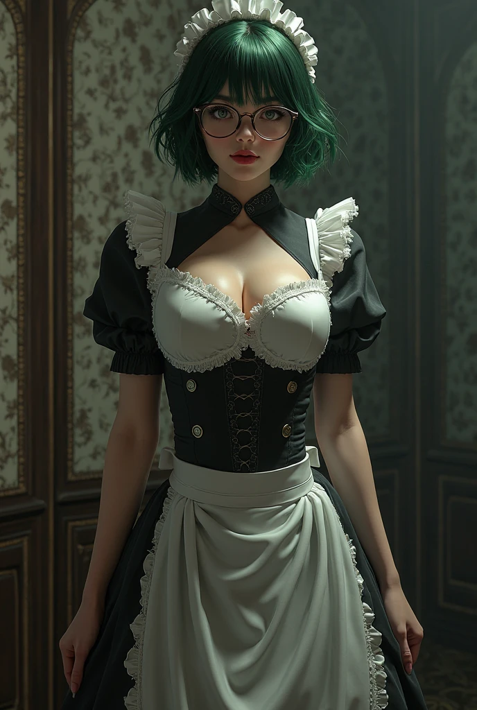 (masterpiece, best quality), 1girl, small breasts, small hips, green eyes, blue hair, black corset, lace skirt, garter belt, black legwear, old library, petite, glasses, <lora:add_detail:1>