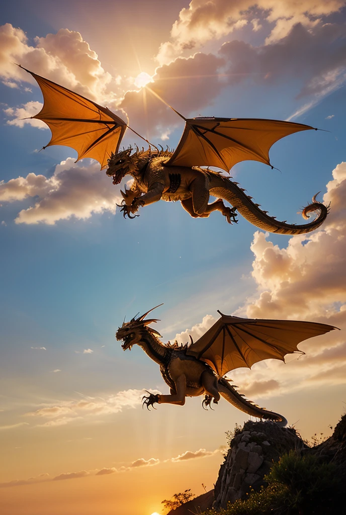 Wingless oriental dragon god flying near Mt.Fuji