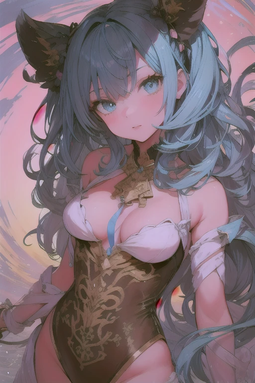 (masterpiece), best quality, expressive eyes, perfect facemasterpiece, ultra-detailliert, 8k, high quality, Top image quality, digital illustration, Female sexy, Seductive Anime Girl, Japanese anime, Detailed eye depiction, lines, appearance々particle effects background in colors, Center, biomechanical oppai, oppai, oppai proportions, Sharp Focus, large full breasts, Colossal tits, poses that show off cleavage, sexy ,and draw the full body, Glossy realistic skin texture, spring, Hover effect, 2 legs, 2 arms, Precise human body structure, Low angle perspective, Configuration looking up from below, 1人の女性, solo, lucy (knight), long hair, parted lips, bangs, looking at viewer, upper body, 1girl, black background, green eyes, bodysuit, Blue hair, Full body pose