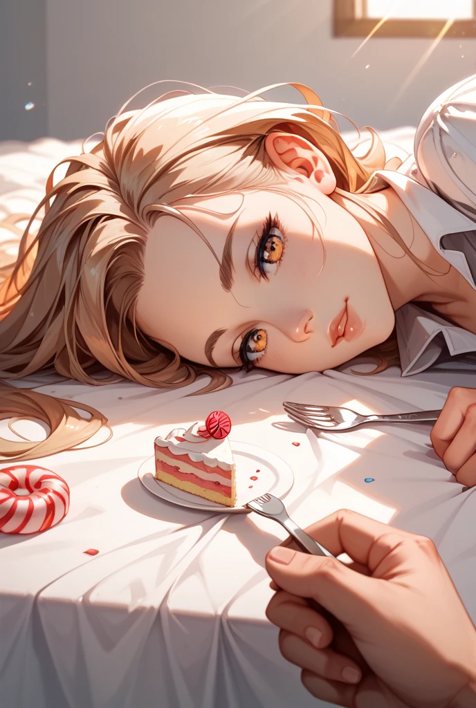 (from above:1.2),18 year old beautiful girl,Purplish blue eyes that dreamers desire,(Blonde hair) , small stature, (masutepiece:1.2, Best Quality),(finely detailed beautiful eye: 1.2),(beautifull detailed face),(perky chest:1.1),(pointed chest:1.2),(cakes magazine cover:1.5),(Best Illumination, extremely delicate and beautiful),sexy pose,Ultra　Contrast,Braid a little around the ears, White long dress, (very detailed),(Raw photo, highest quality),(realistic, Photoreal:1.3), high detail, very detailed complex 3D rendering of face, (very detailed skin:1.2), dynamic angle, fire glow effect, professional lighting, side light, cinematic light, a super high resolution, 8K , best shadow, particles of light, Fine skin texture, detailed face, intricate details, Super detailed, shine, Please reconsider, full body,, beautiful face, shiny skin, thin, nice companion, delicate body, thin legs, cute apron, ((crawl on all fours:0.6)), beautiful back,little turn around, bend the body, the skirt is floating in the wind, Dark purple panties, thin Pubic hair ,highest quality, high resolution, Real World, Natural light, perfect Natural Light, ((the tip is protruding, areolas protruding)),Sweating,Wet,Wet crotch,Wet thighs,Realistic, (cute, perfect clothes: 1.3) ,narrow waist,(with sparkling eyes and a contagious smile), open mouth, looking at viewer,