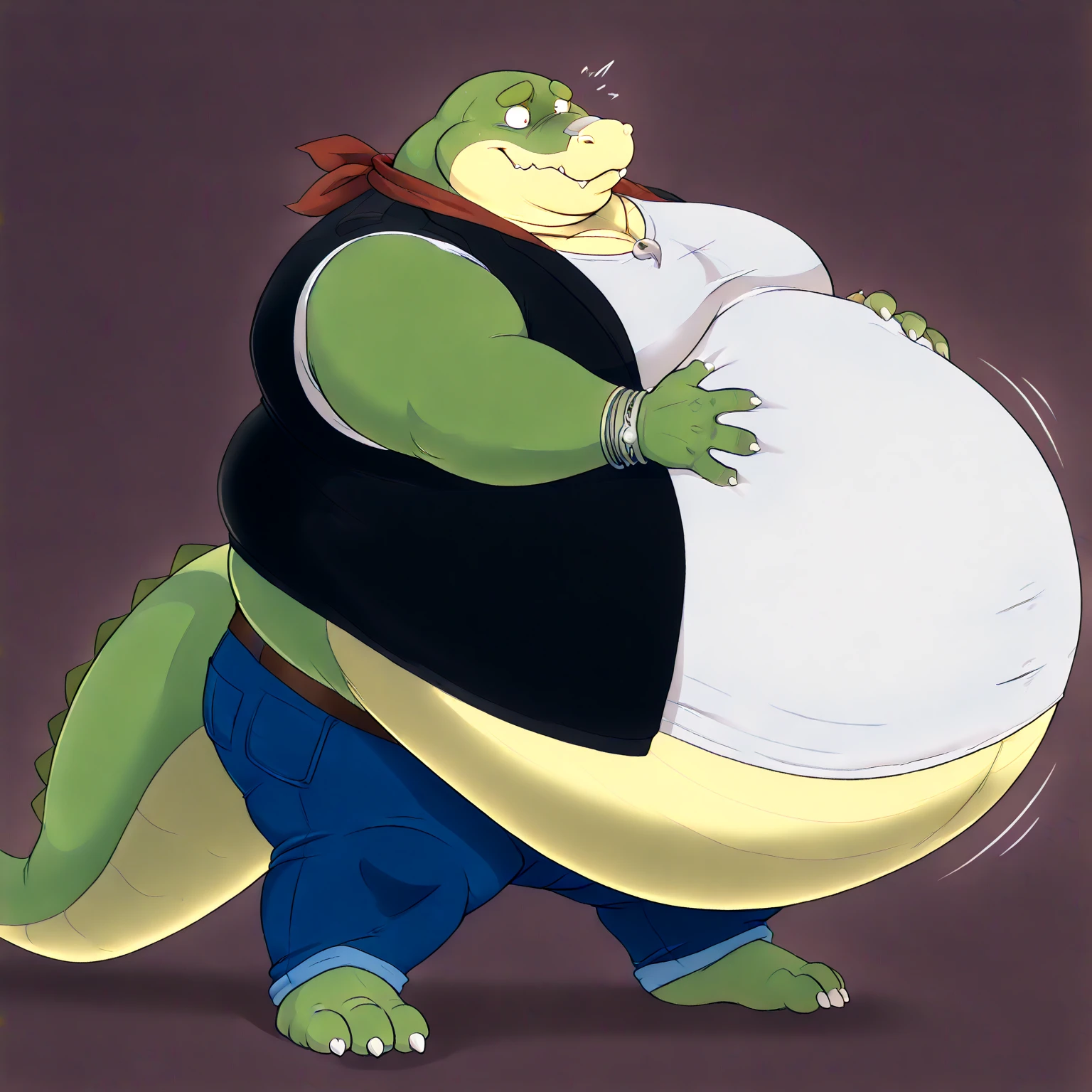 Overweight, obese huge belly, smooth belly, crocodile, rape face