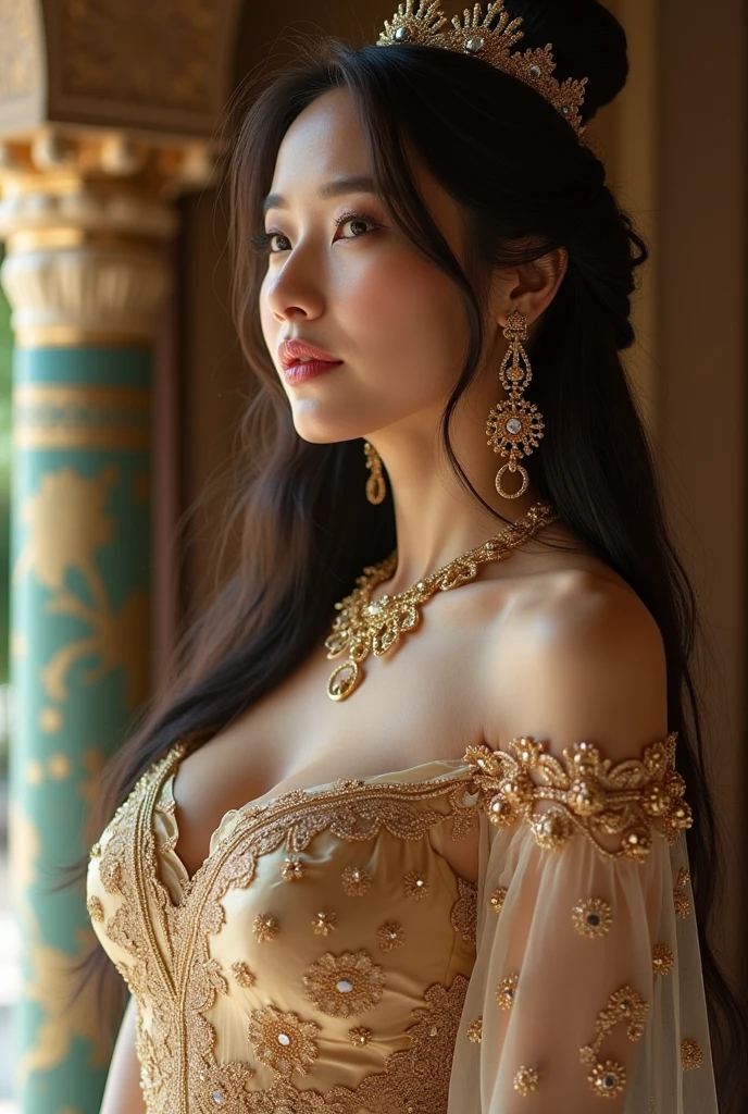 ((Realistic:1.5)),Ulzzang-6500:0.7,((Best quality)), ((Masterpiece)),((Detailed)),2girls,duo,{2 beautiful women}, (Upper body:1.3),Hug and touch each other, Tease your friend's waist, Breathless friends, Biting a friend's earlobe, crouched,super wide shot,Face focus, Long legs,Curvy, Barefoot,Wide hips, Thin legs, Oversized eyes,Long eyelashes, (Detailed face,beautidful eyes, detailedpupils,detailed clothes features, Clear background:1.3), (armlets, bangle:1.3), Mysterious ancient ruins, floresta exuberante, Deep canyon,bridge,River,cliff,Cloud,lakes,Rock music,Waterfalls, Flowers, Grass,grape trees,tree,bright detail,Sharp,Perfect compounding, Intricate, Sharp focus, Dramatic,