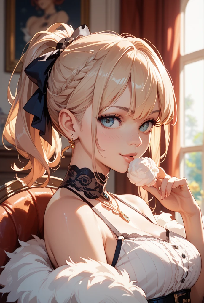 Highest quality, Ultra-detailed, Lolita Fashion, One Girl（8-year-old）,Beautiful girl，Laughter， Arms crossed, Platinum Blonde Hair, Los Angeles，Flat Chest，Perfect limbs，The morning sun shines、Put your hands behind your head、Show your side、Please 