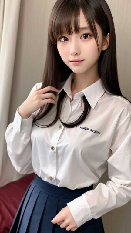 (Highest quality, 8K, masterpiece ), A 12-year-old junior high school student with a young face、 The eyes are large and clear、Black Hair、Wearing a beige mask:1.3、White Button Down Shirt、Glamour thighs:1.2、, Highly detailed face, double eyelid, Strong natural light、whole body、Sexy thighs:1.2、Side angle,Diagonal horizontal angle:1.2、Black 、On the bed、Wearing glasses with thin frames