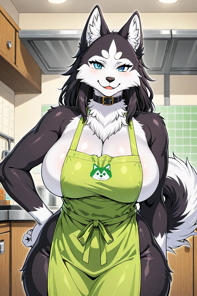 Anthropomorphic deer girl, tes 5 skyrim, Long hair, black hair, skin with black spots, black shapes on the fur, Beautiful and cute face, Charming, Lustful expression, Facing the camera, Yellow skin color, White skin color, Body glow, ((pretty eyes)), green deer eyes, ((Perfect sexy figure)), Ideal body shapes, big thighs, ((Subtle and beautiful)), Sexy and seductive cooking posture, T-shirt suit red, black shorts, ((huge hip, sexy cleavage, huge breasts, erotic face)), background: kitchen