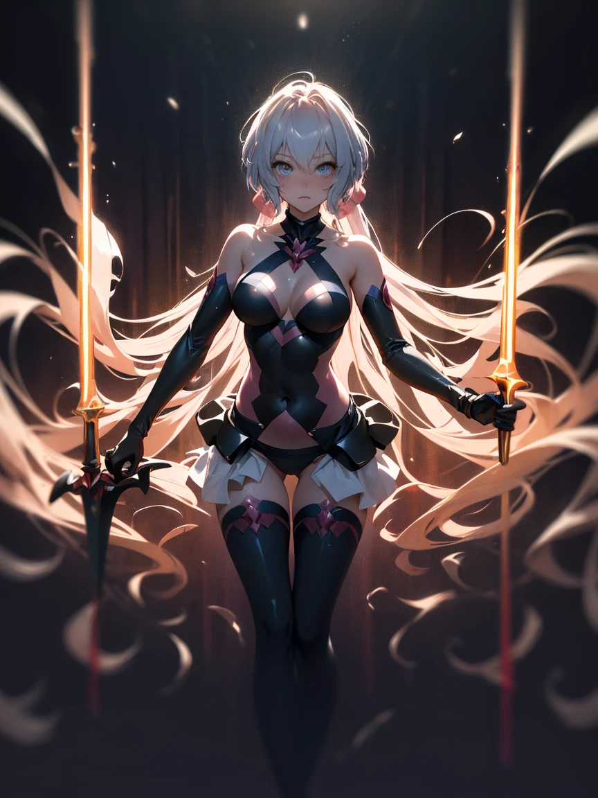 top-quality、Top image quality、​masterpiece、girl with((Red Leotard、Black Mechanical Armor、sixteen years old、teen ager、cute little、Best Bust、big bast,Beautiful light blue eyes、Breasts wide open, a blond、A slender,Large valleys、belligerent movements,Warlike face、fighting poses、Red aura from both hands、Navel Tank Top)),hiquality、Beautiful Art、Background with((universes)))、Depth((black hole)),masutepiece、depth of fields,Cinematic style
