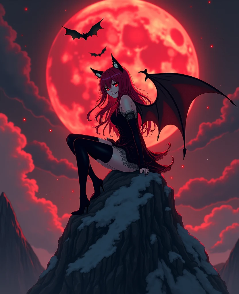 by [lack|fuzichoco|lam|kinta \(distortion\)|wlop|quasarcake|nixeu|happoubi jin|miyajima reiji],
kitagawa marin, 1girl, long hair, red hair, pointy ears, full-face blush, demon horns, bat wings, red eyes, fangs out, looking at viewer, grin, see-through sleeves,
from side, full body, knees up, navel,
outdoors, full moon, dappled moonlight, night sky, scenery,
volumetric lighting, low key, high contrast, vivid color,
lens-flare, cinematic lighting, depth of field, deep glow effect, outdoors, tree shade, maple leaf, snowing, dark, night, dappled moonlight, red theme, purple theme, dark theme,
masterpiece, best quality, very aesthetic, absurdres
<lora:illustrious_all_rated_v1:1>