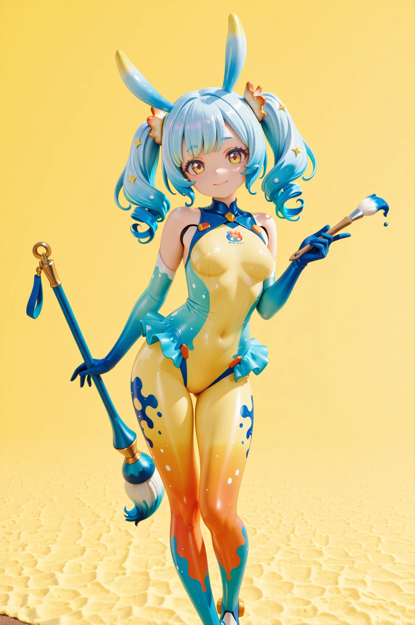 Daji, 1girl, shy, fan, navel, female focus, chibi, full body photo