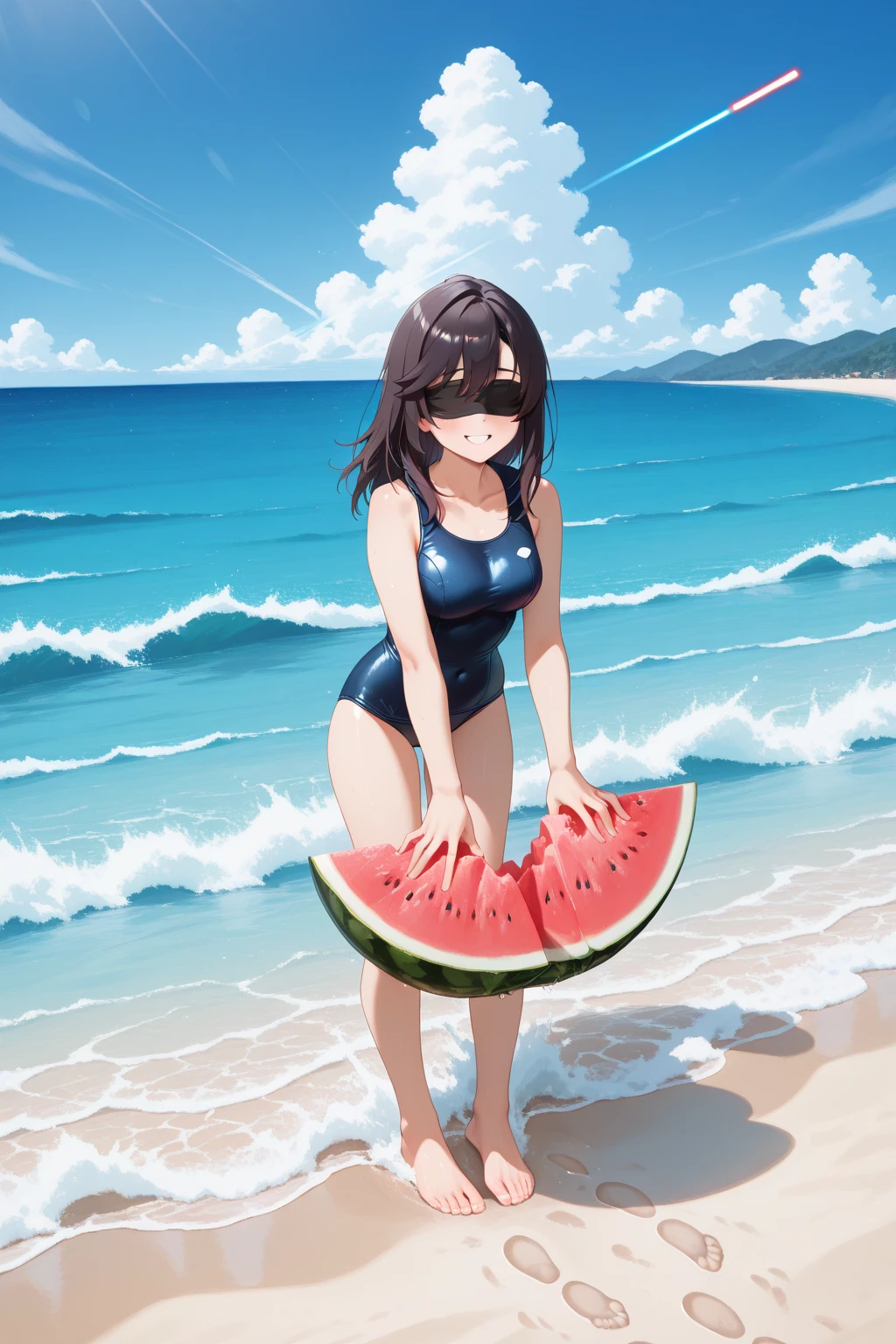 Woman in bikini with a cucumber in her mouth